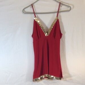 vintage Solar women's tank top red gold size Large babydoll sequins y2k festival